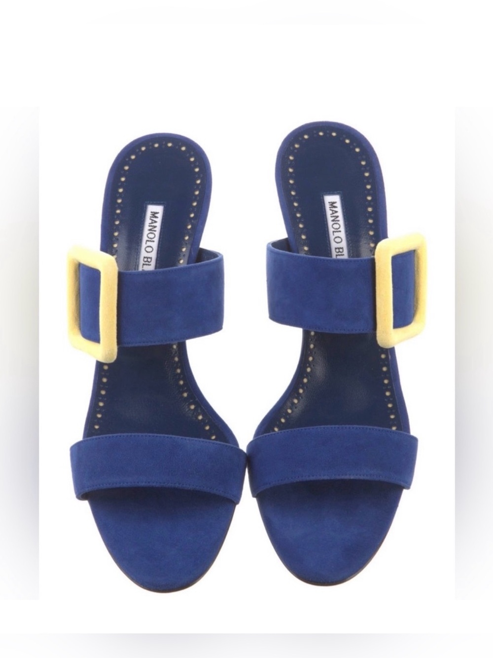 Manolo Blahnik Blue and Yellow Suede Heels
